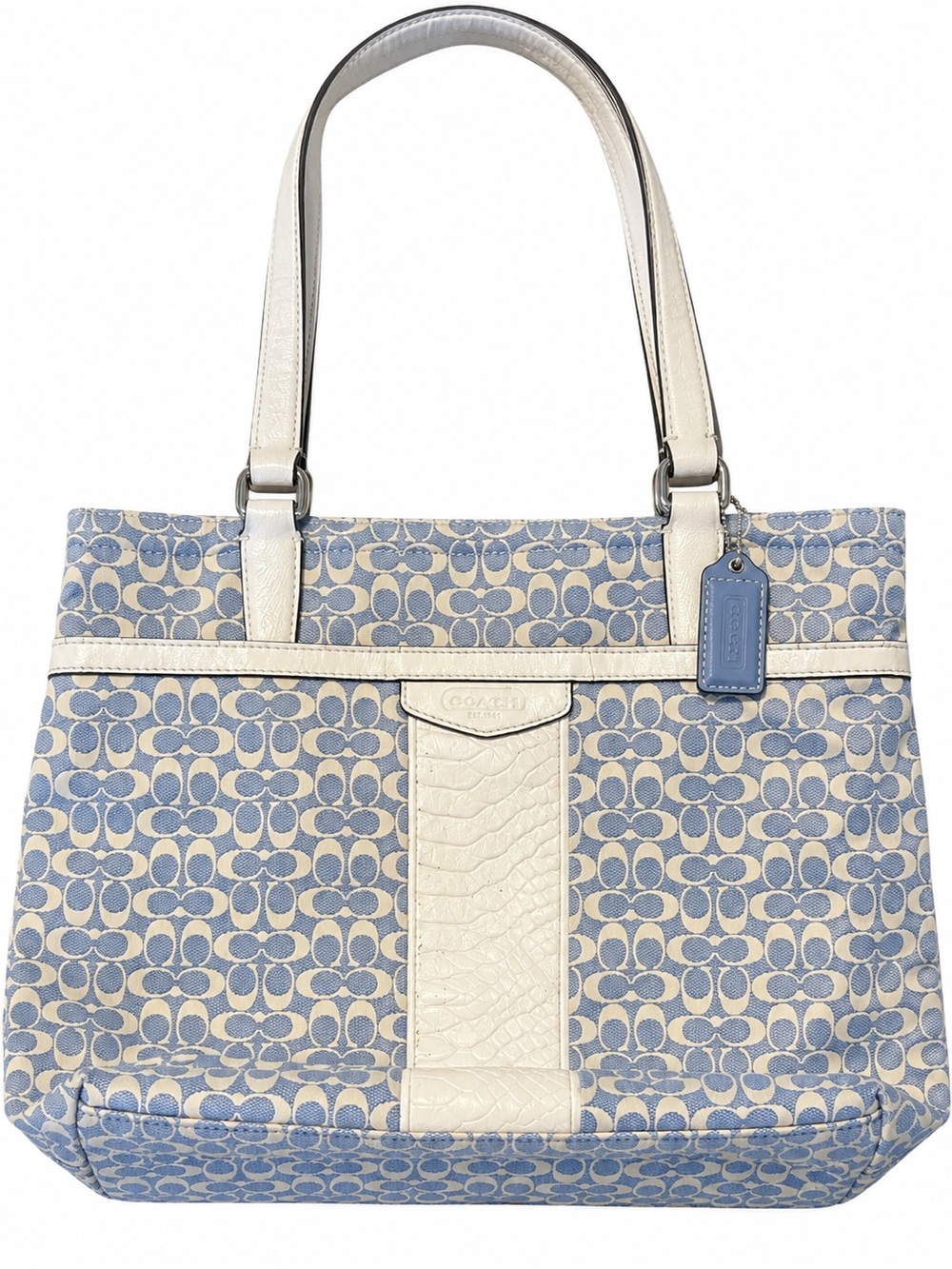 Coach Blue & Cream Signature Jacquard Tote